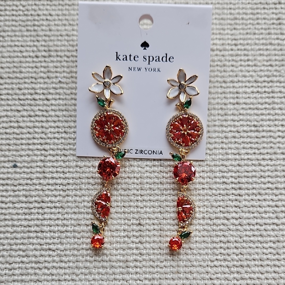 Kate Spade Floral Red and Gold Earrings